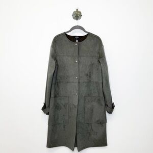 T Tahari Gray Faux Leather Snap Front Duster Jacket Top Coat  Women's Size M NWT